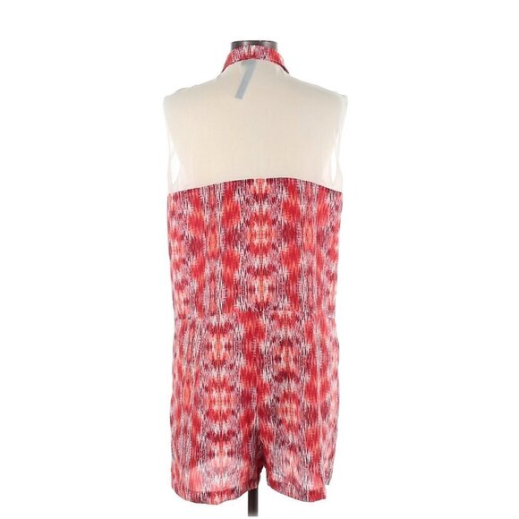 Vintage Wyatt 100% Silk Orange Geometric Print Button Down Sleeveless Romper - Picture 3 of 11